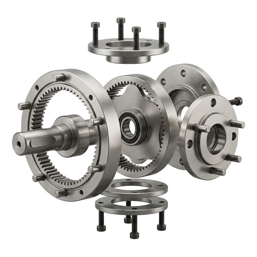 Flat reducer housing view for low-height rotary assemblies